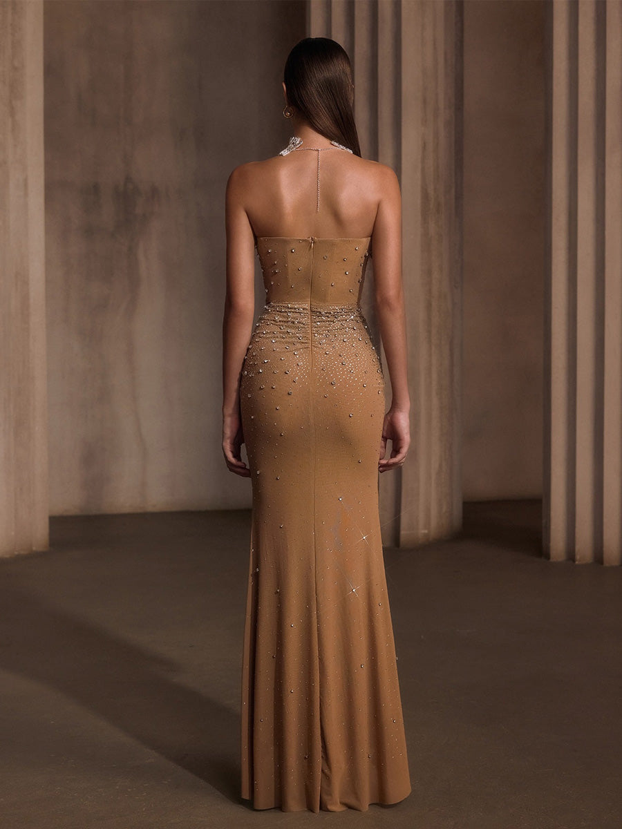 Malia Strapless Rhinestone Corset Maxi Dress