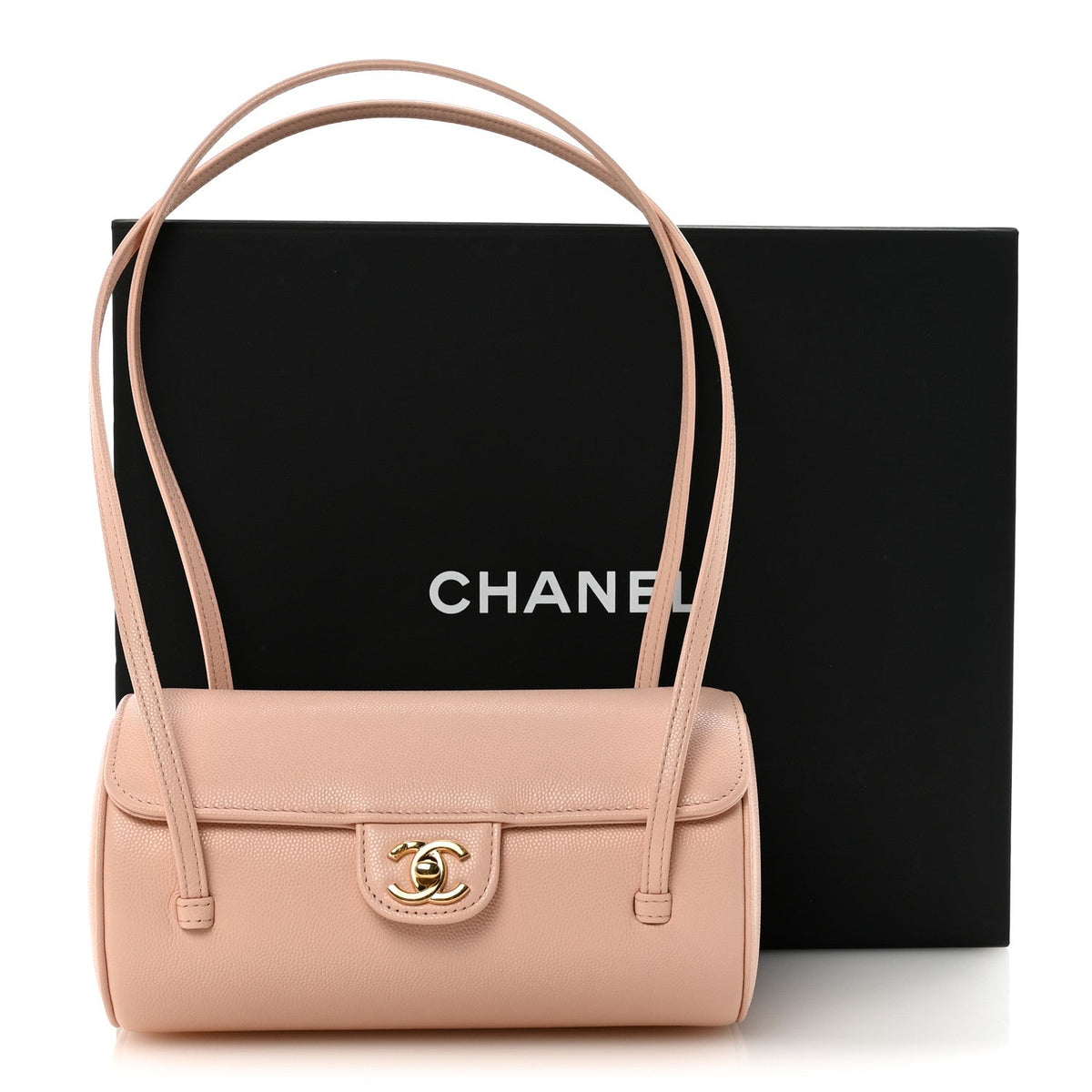 Shiny Caviar Preppy Coco Small Bowling Bag Light Pink