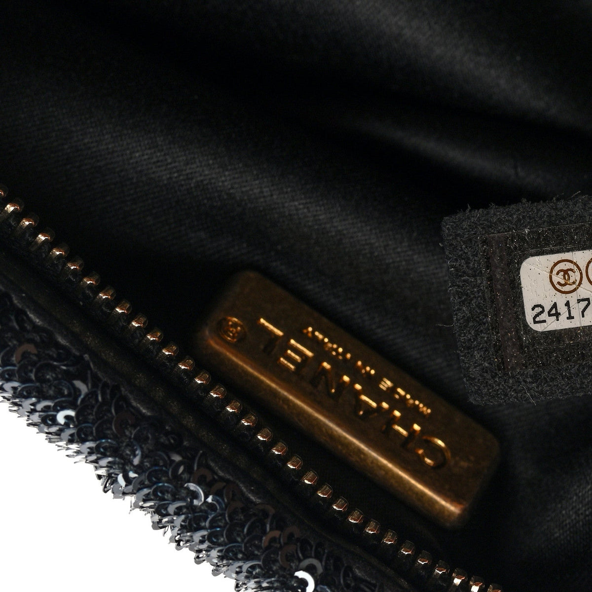 Sequin Do Not Disturb Minaudiere Clutch Black Gold