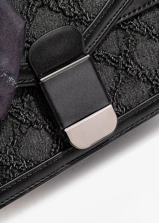 Textured Faux Leather Mini Handbag With Printed Bow