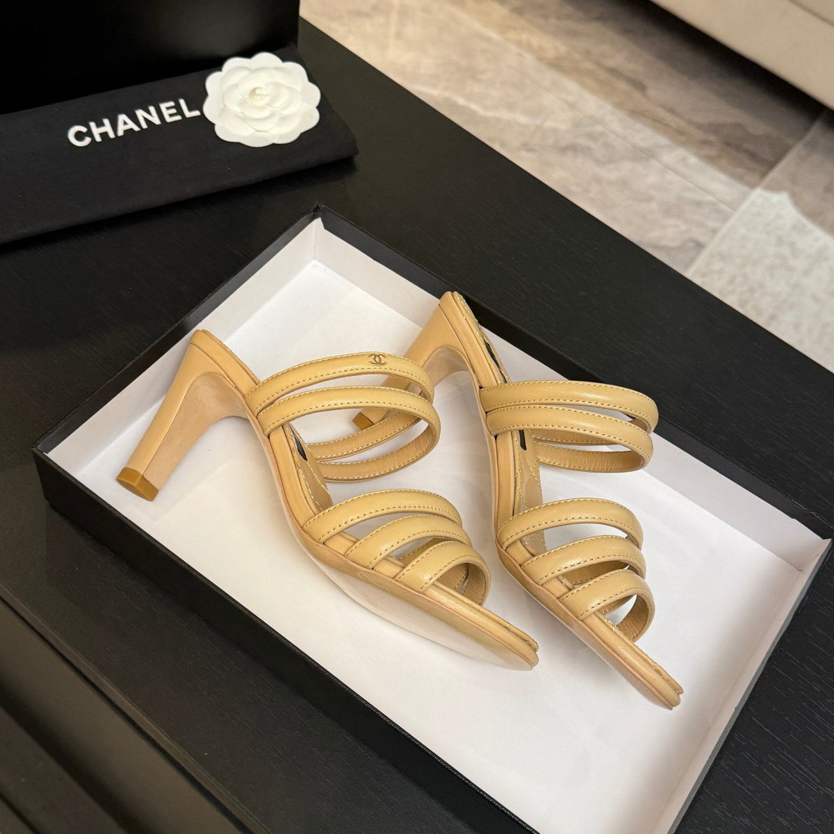 CC 26C Double C Strap Sandals Beige Sheepskin