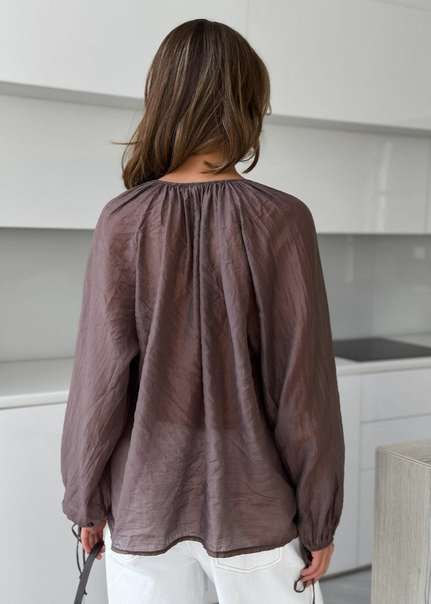Sheer Polyester Blouse With Ruffle Tie Details