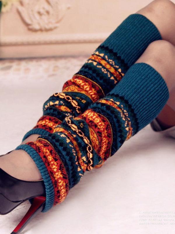 Bohemia Knit Leg Warmers Knitted Over Knee-High Stocking