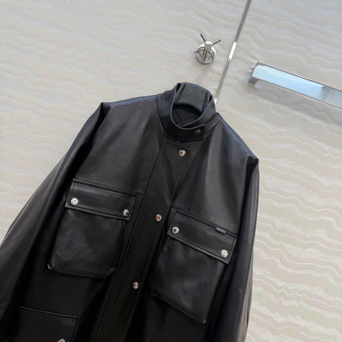 Prada 26S Biker Jacket Long Black Leather Lambskin 341245