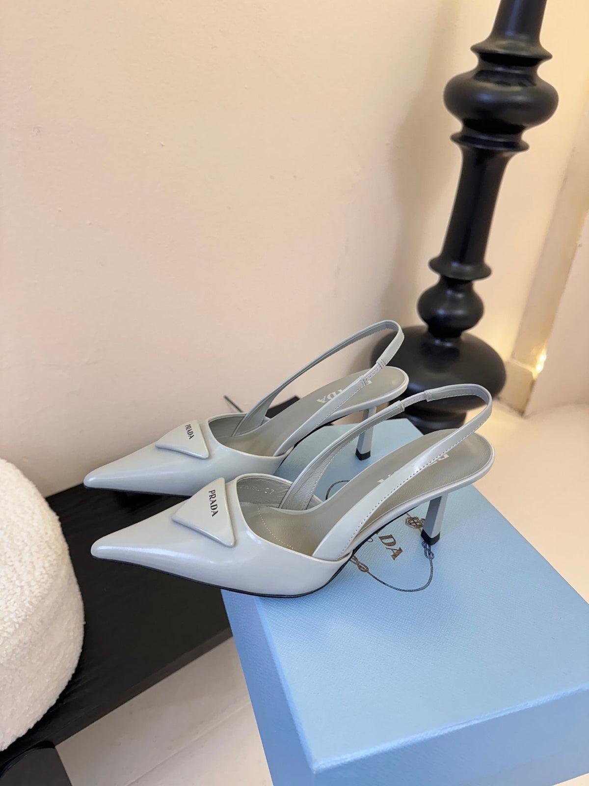 Prada Slingback Triangle-Logo Pumps 60mm Light Blue Lambskin 580365