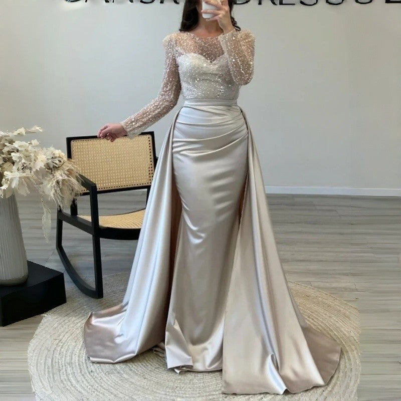 Long Sleeve Sequin Evening Gown