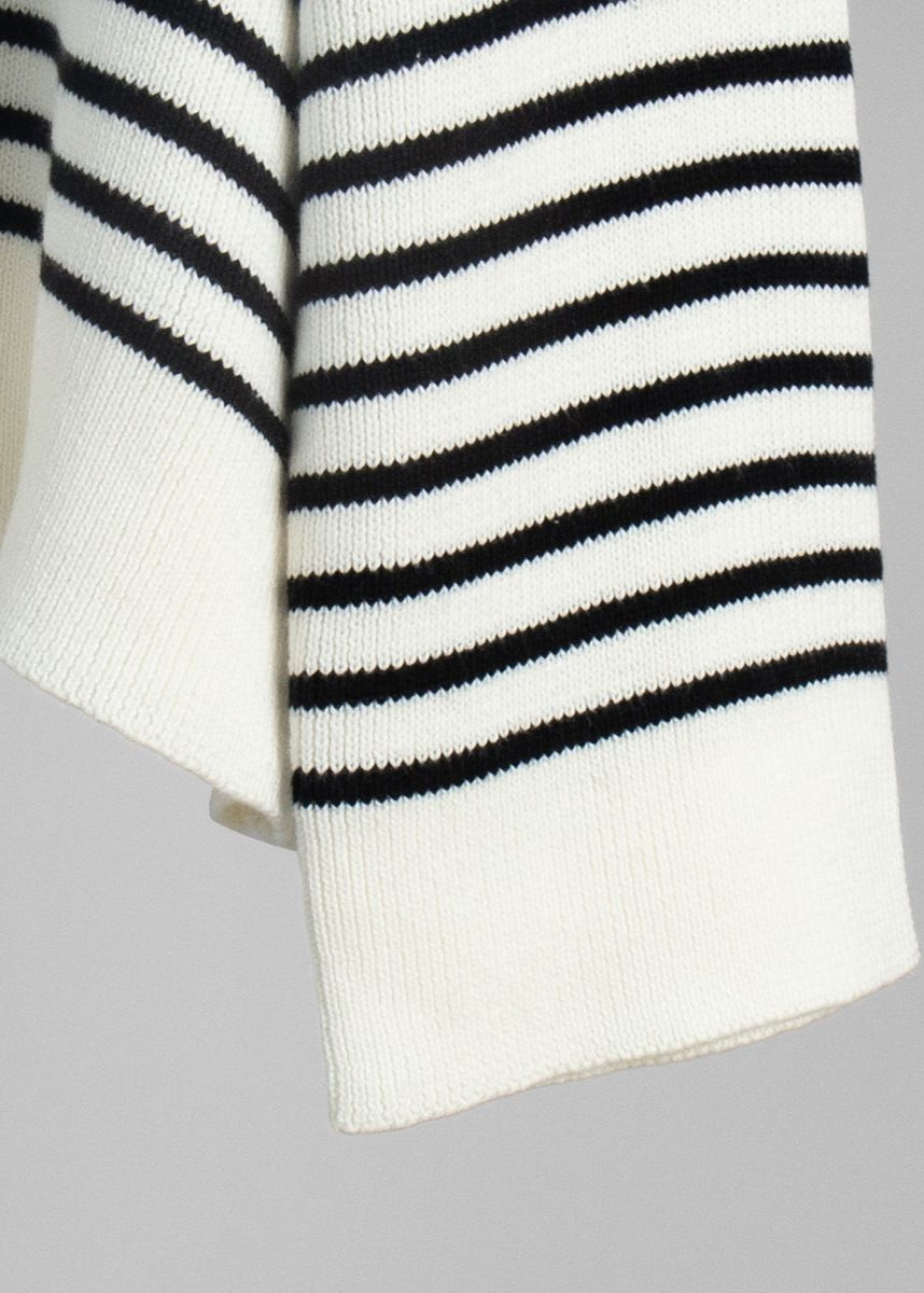 Striped V Neck Knit Sweater With Wide Sleeves