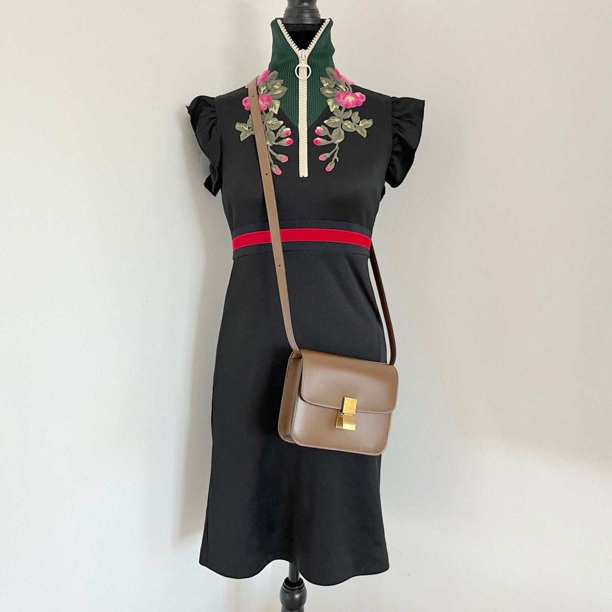 Celine brown leather teen box bag with detachable strap