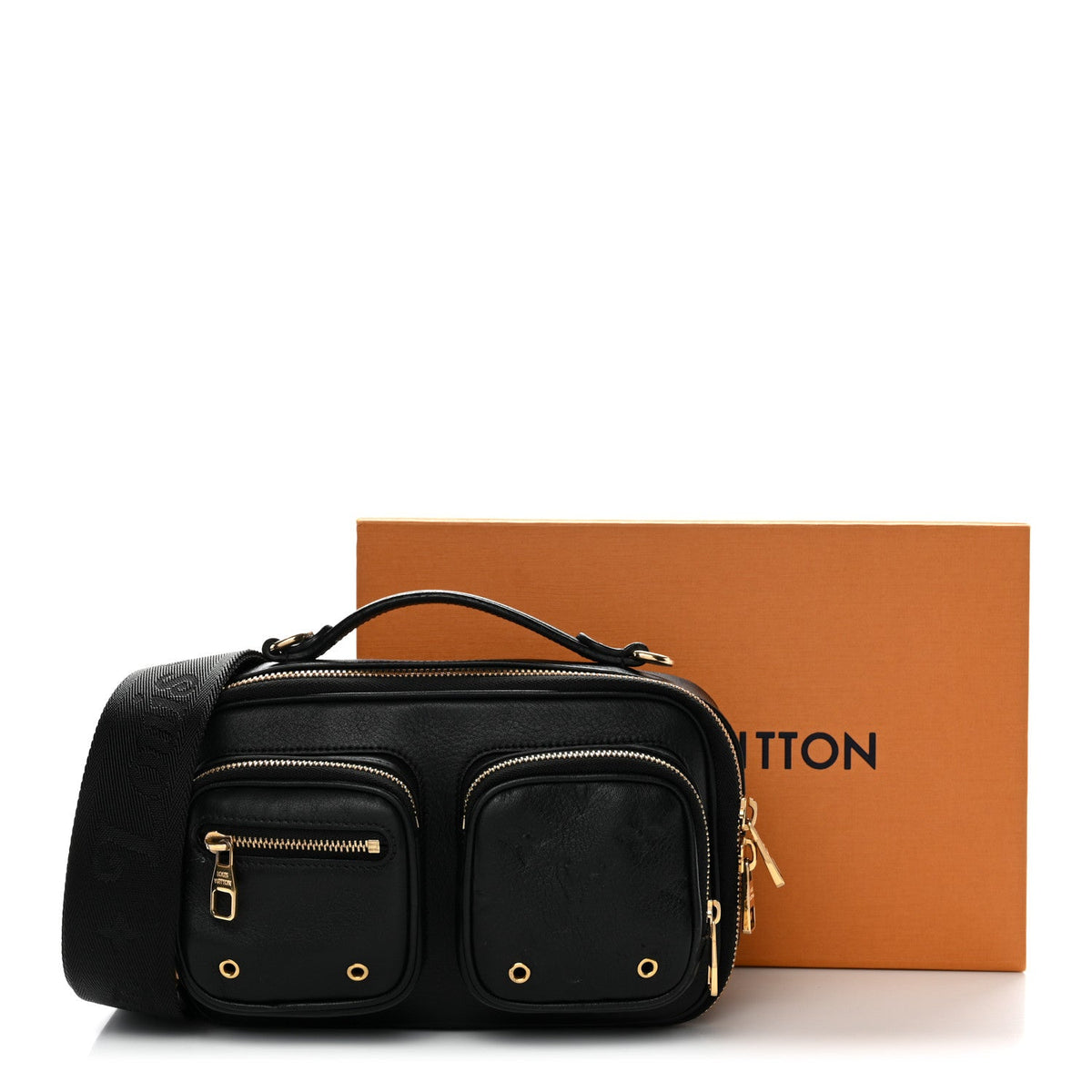 Calfskin Monogram Embossed Utility Crossbody Black