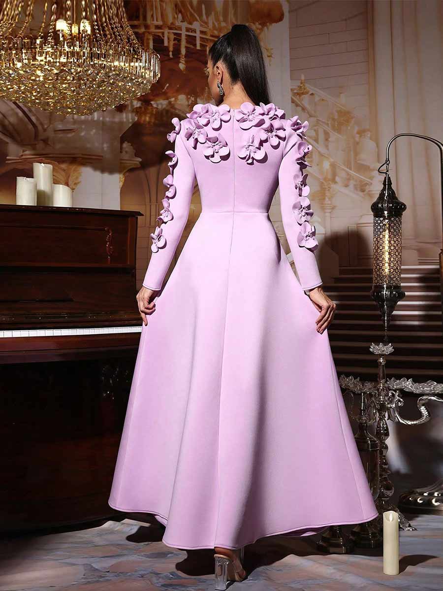 Gianna 3D Flower Long Sleeved Maxi Dress