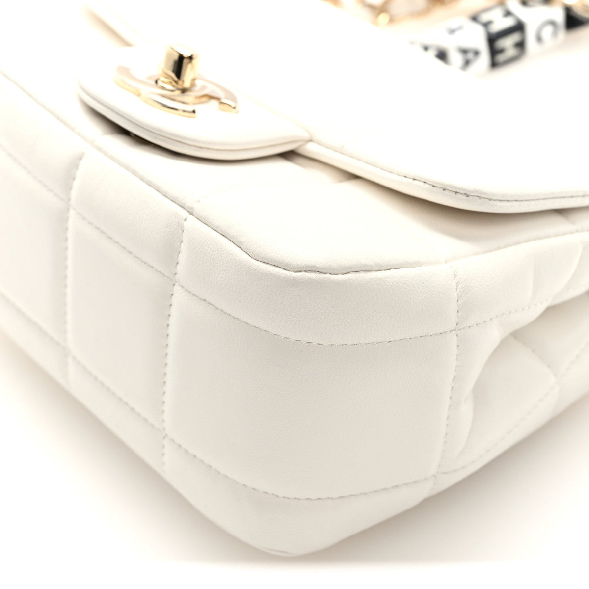 Lambskin Resin Crystal Square Quilted Mini Monacoco Flap White