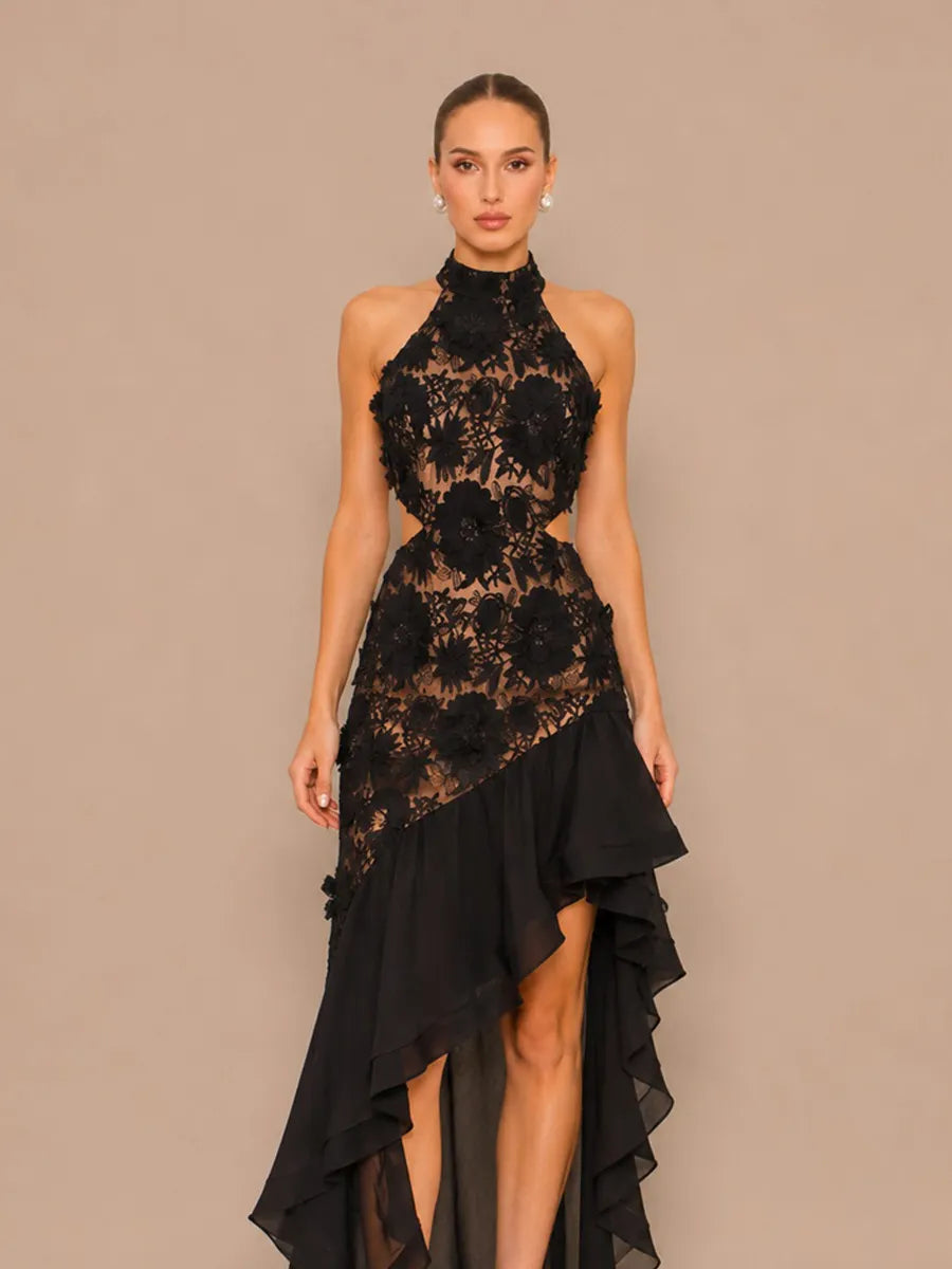 Inara Embroidered Appliqué Ruffled Maxi Dress