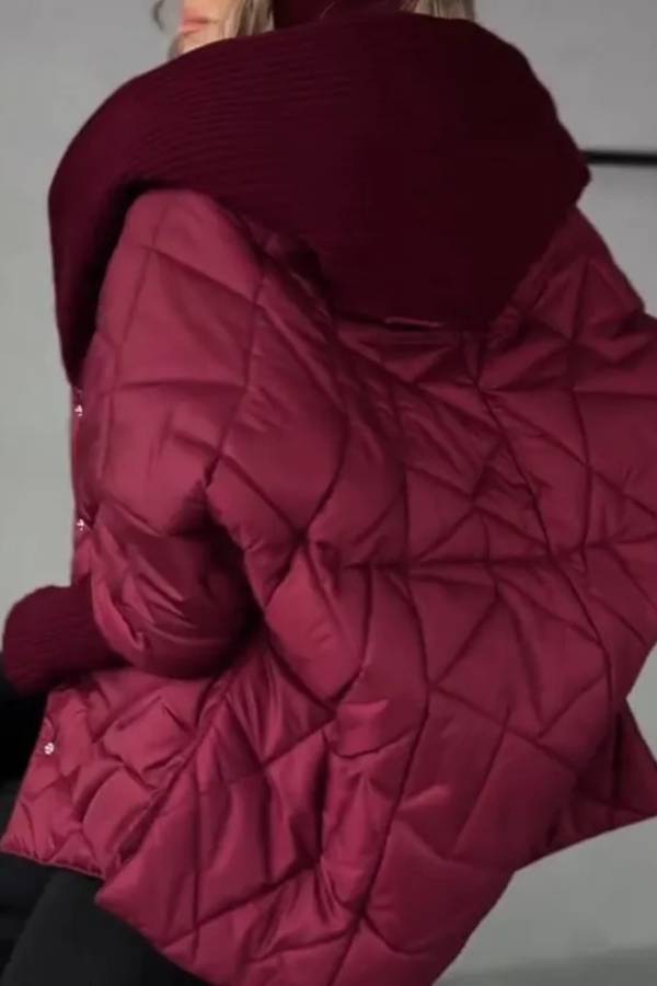 Women Hooded Patchwork Knitted Sleeves Casual Cotton Jacket