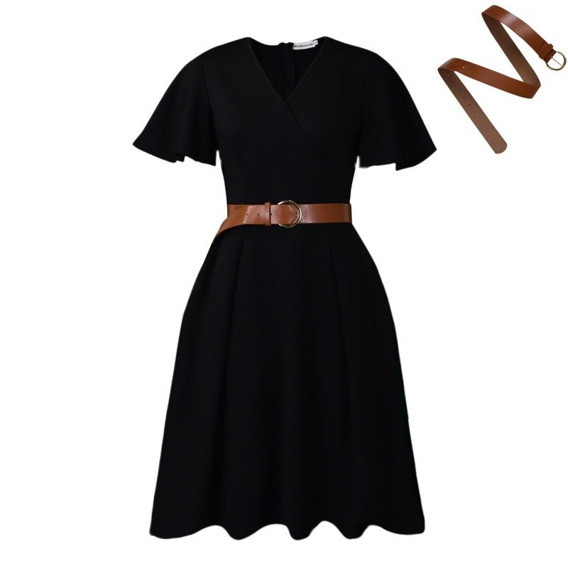 V-Neck Flared Sleeve A-Line Dress
