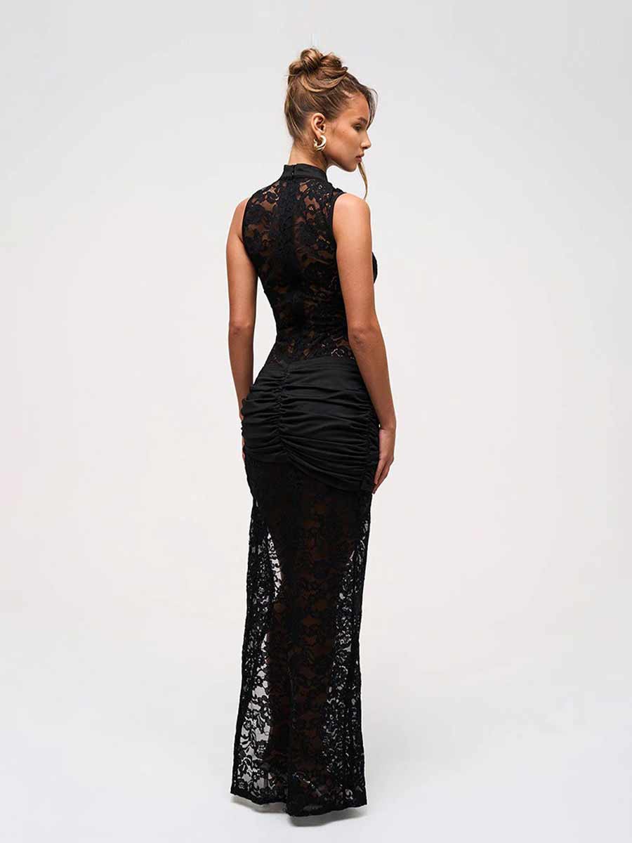Talia Lace Hollow High Slit Maxi Dress