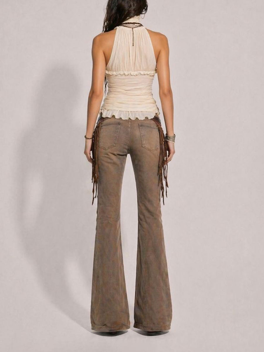 Daria High-Neck Sleeveless Ruched Top