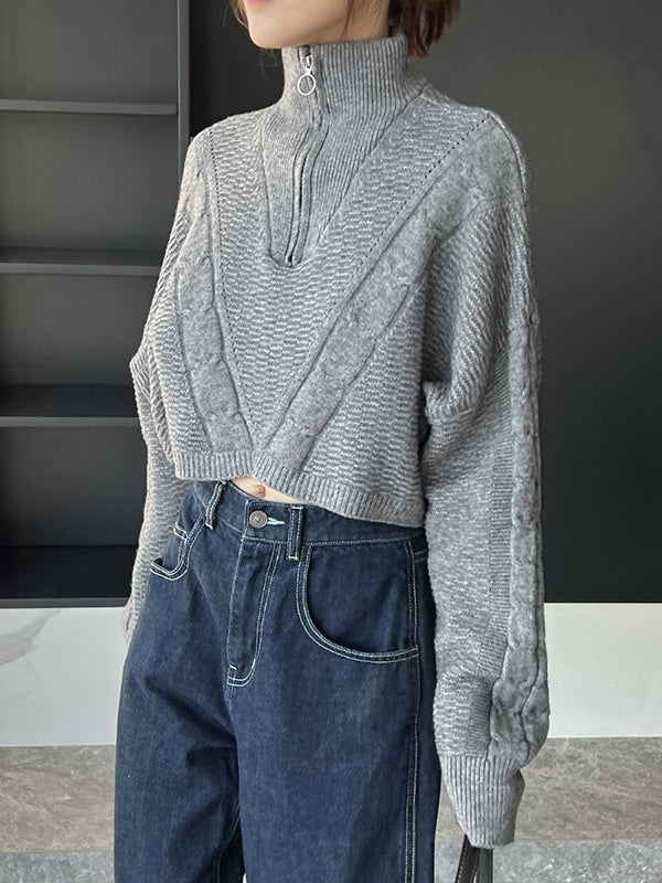 Simple Batwing Sleeves Long Sleeves Jacquard Solid Color Lapel Collar Sweater Tops