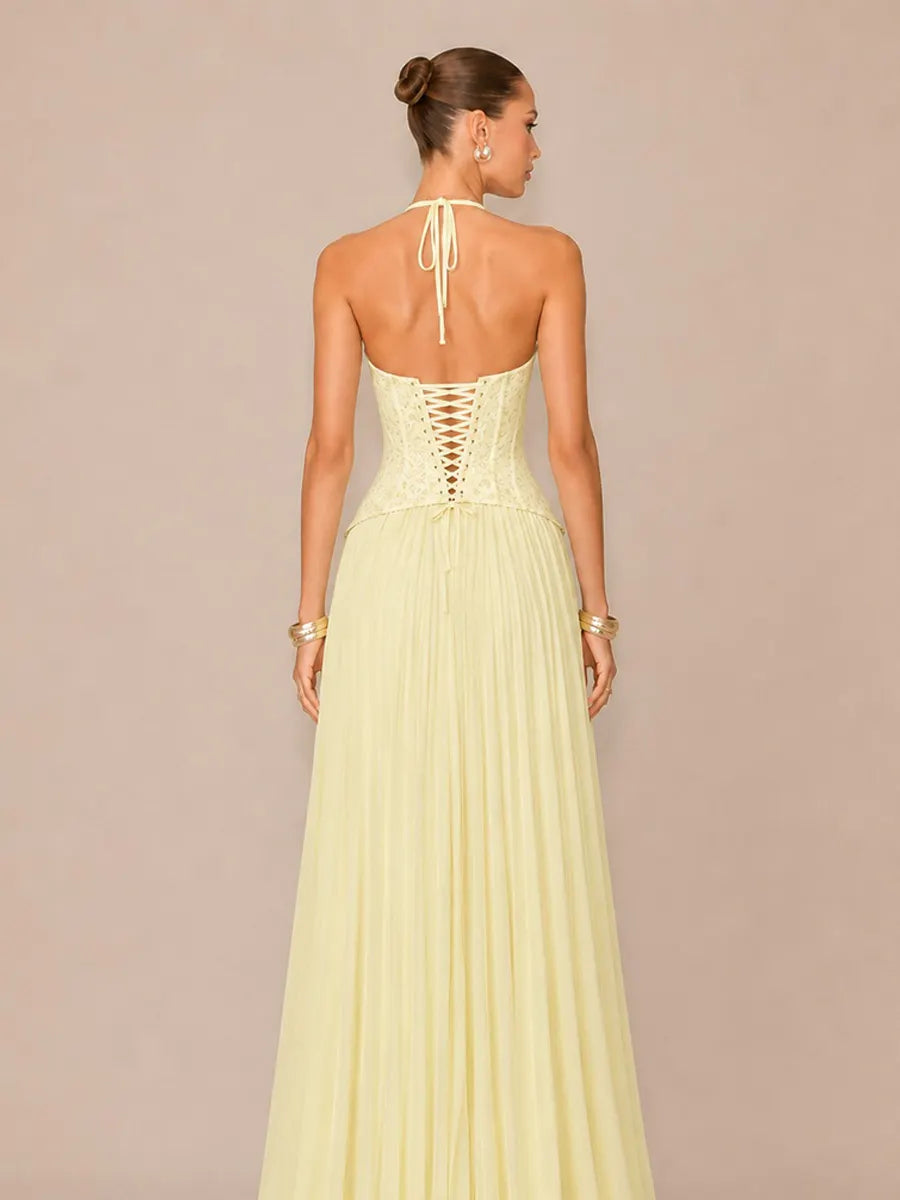Kamila Ruched Halter-Neck Bodycon Maxi Dress