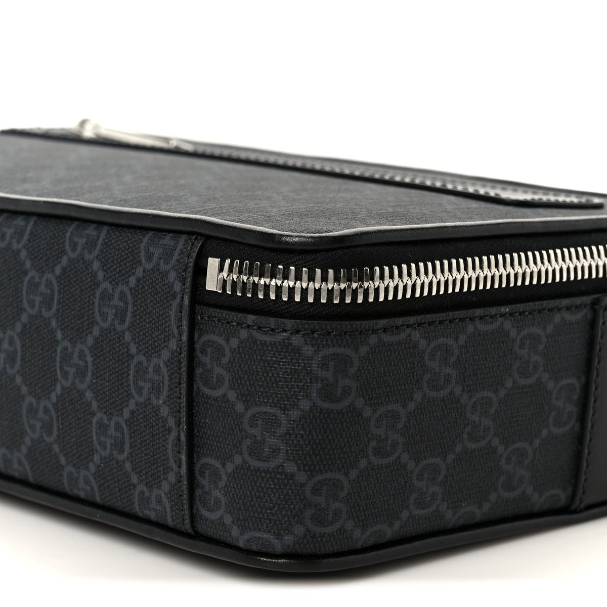 GG Supreme Monogram Calfskin Web Medium Messenger Bag Black Grey