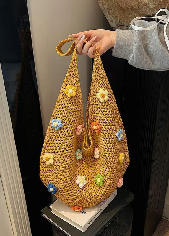 Crochet Shoulder Bag with Colorful 3D Floral Accents