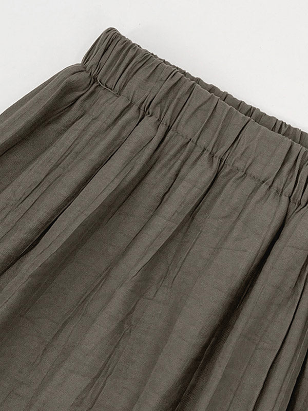 High Waisted Loose Elasticity Pleated Pockets Solid Color Pants