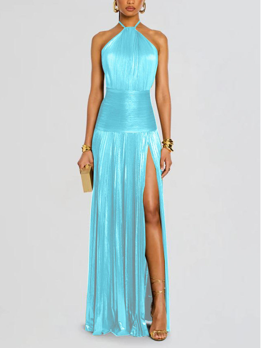 Noelia Metallic Slit Maxi Dress