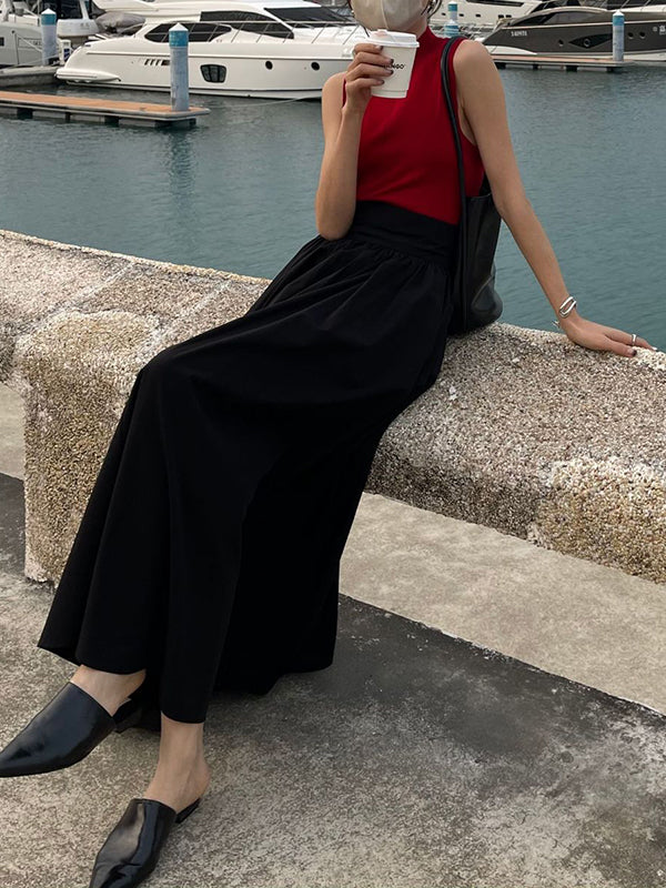 Loose Wide Leg Pleated Solid Color Pants Trousers