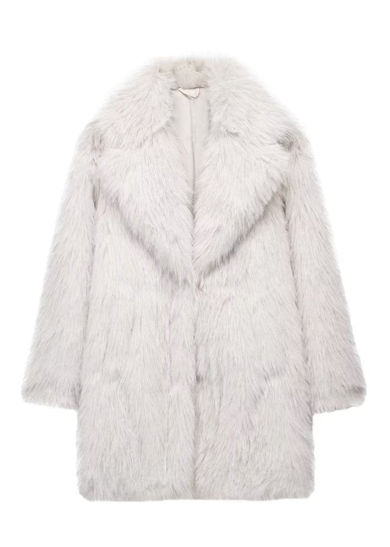 Three Quarter Faux Fur Coat White Luxury