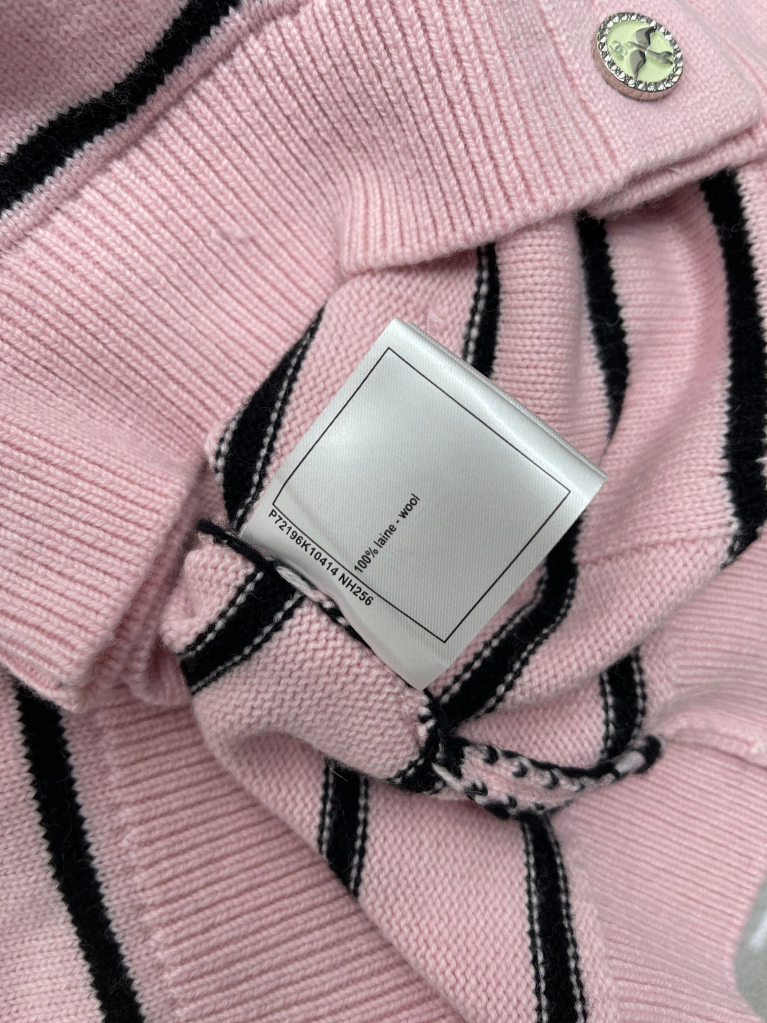 CC 25 Round Neck Striped Knitted Wool Pink Cardigan