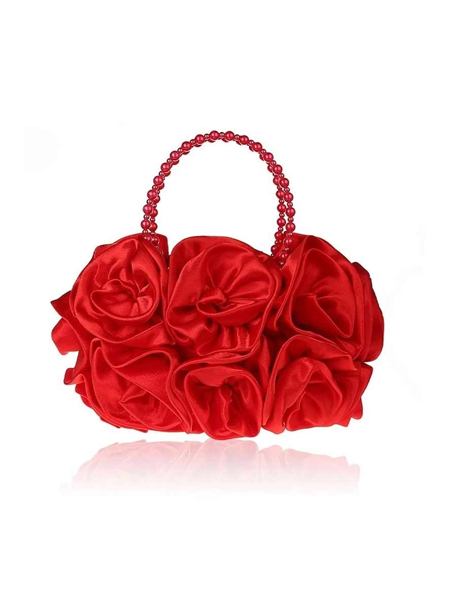 Felicia Satin Rosettes Pearl Handbag