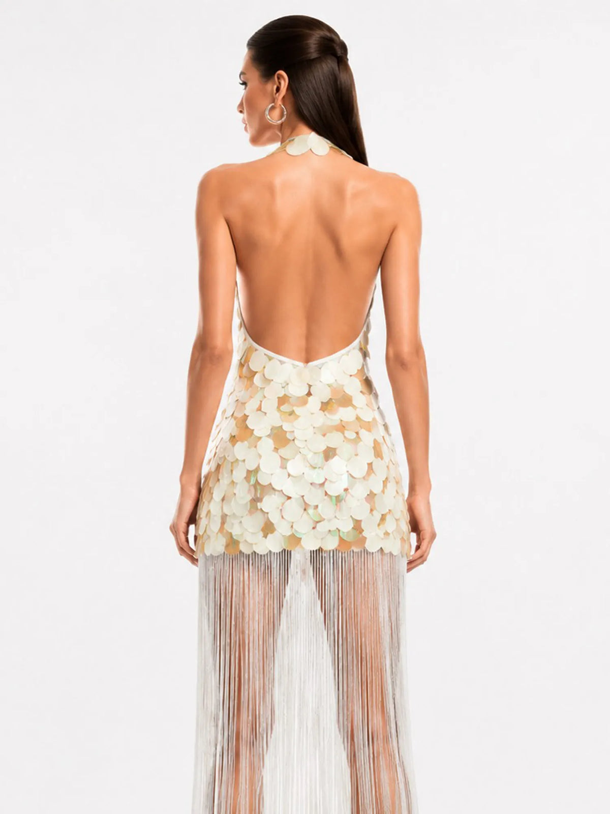 Nora Sleeveless Sequin Fringe Maxi Dress
