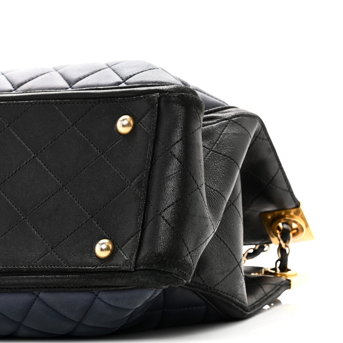 Lambskin Quilted Elegant CC Shopping Tote Navy Black
