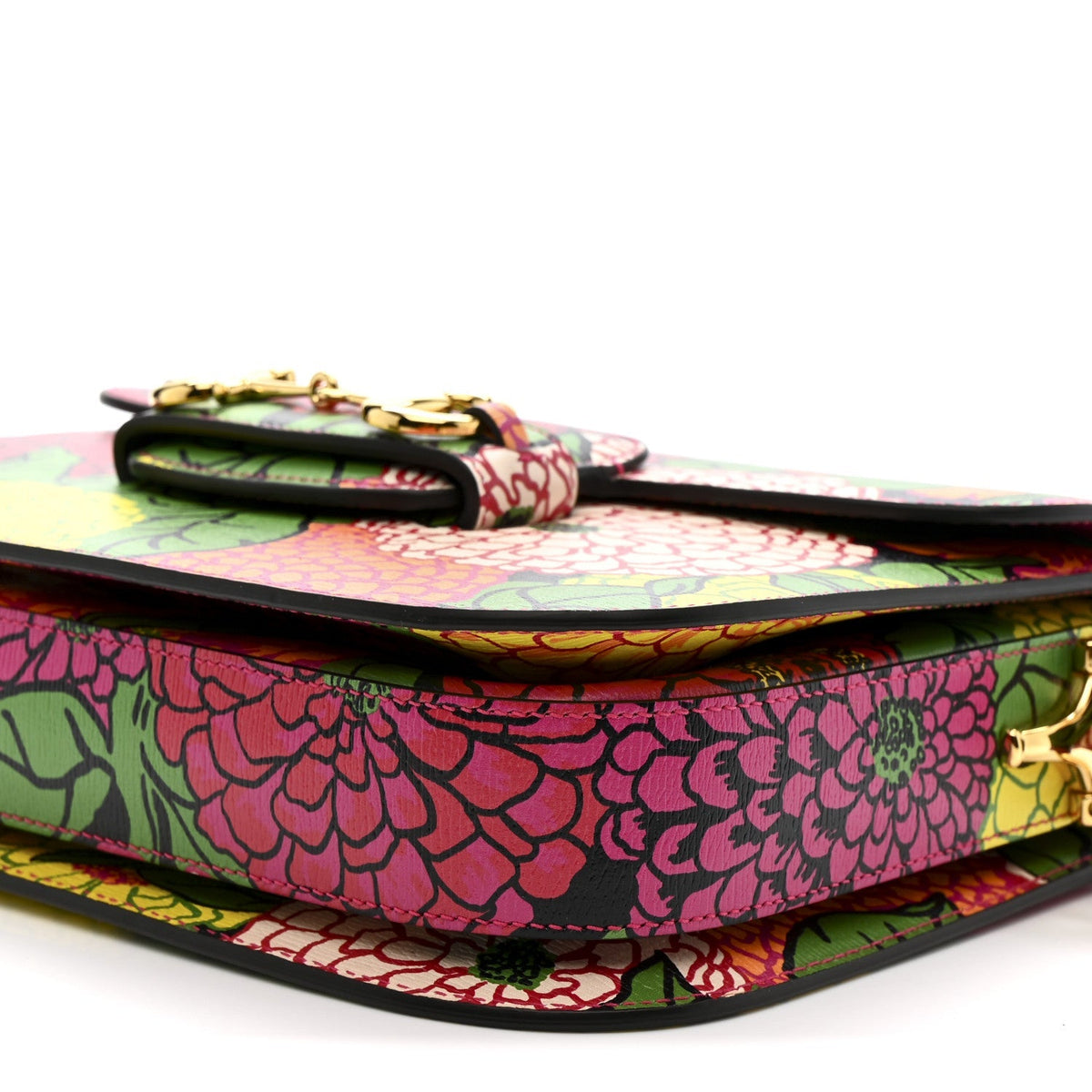 X KEN SCOTT New Shangai Calfskin Pomponica Print Horsebit 1955 Shoulder Bag Multicolor Fuxia Pompon