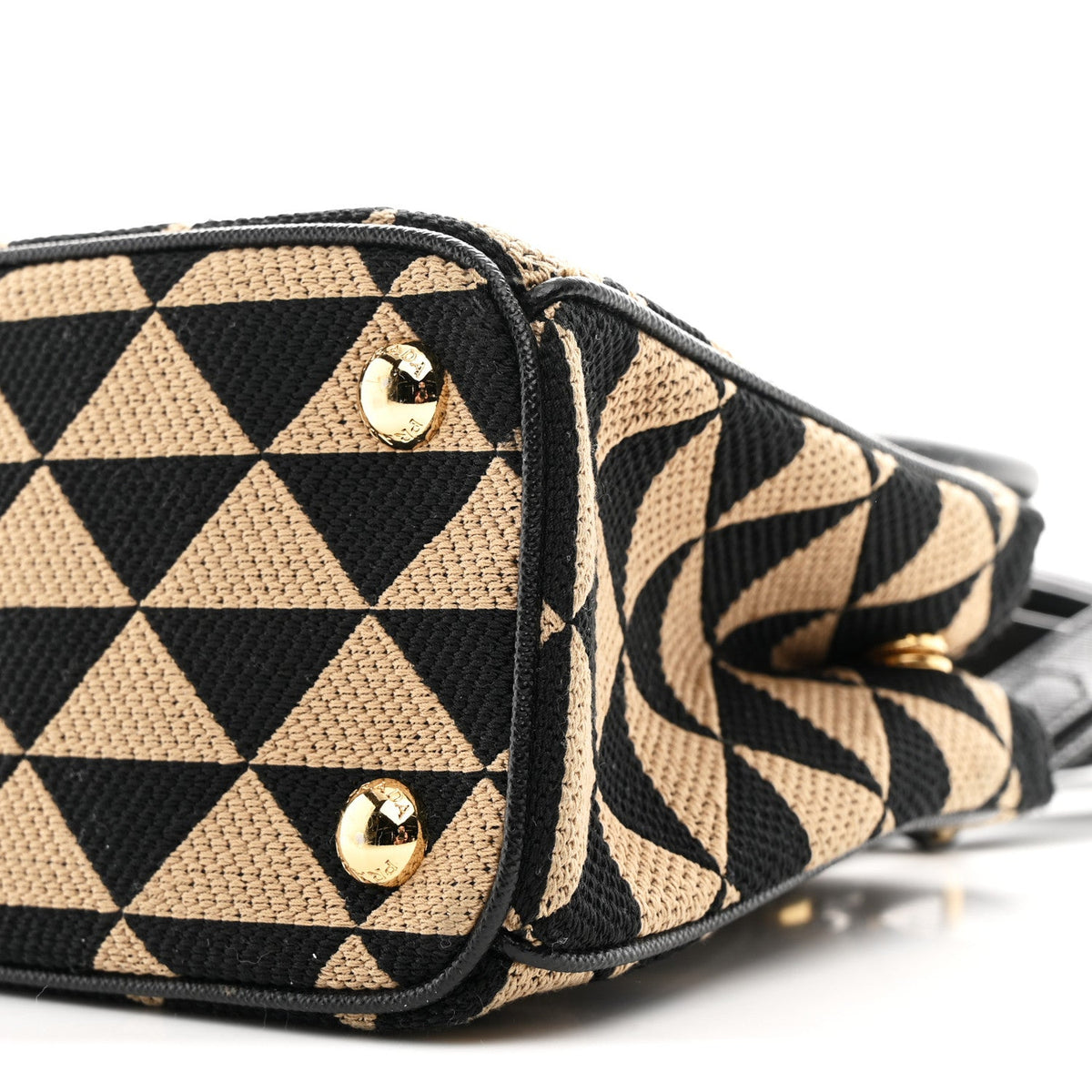 Jacquard Saffiano Triangolo Symbole Embroidered Mini Galleria Double Zip Tote Black Corda