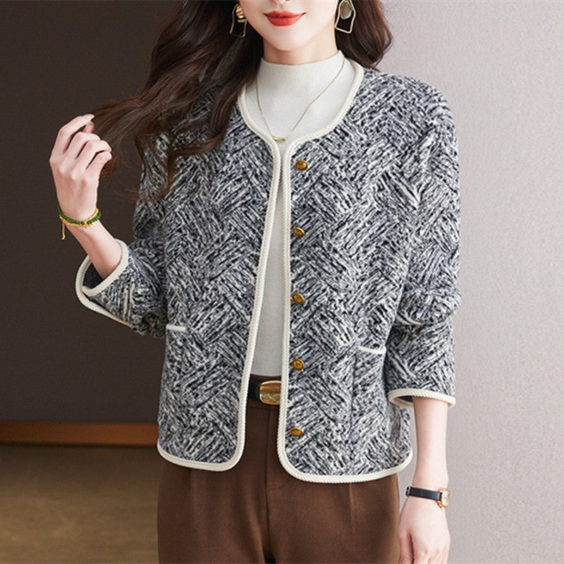 Color Block Jacquard Knit Cardigan Sweater