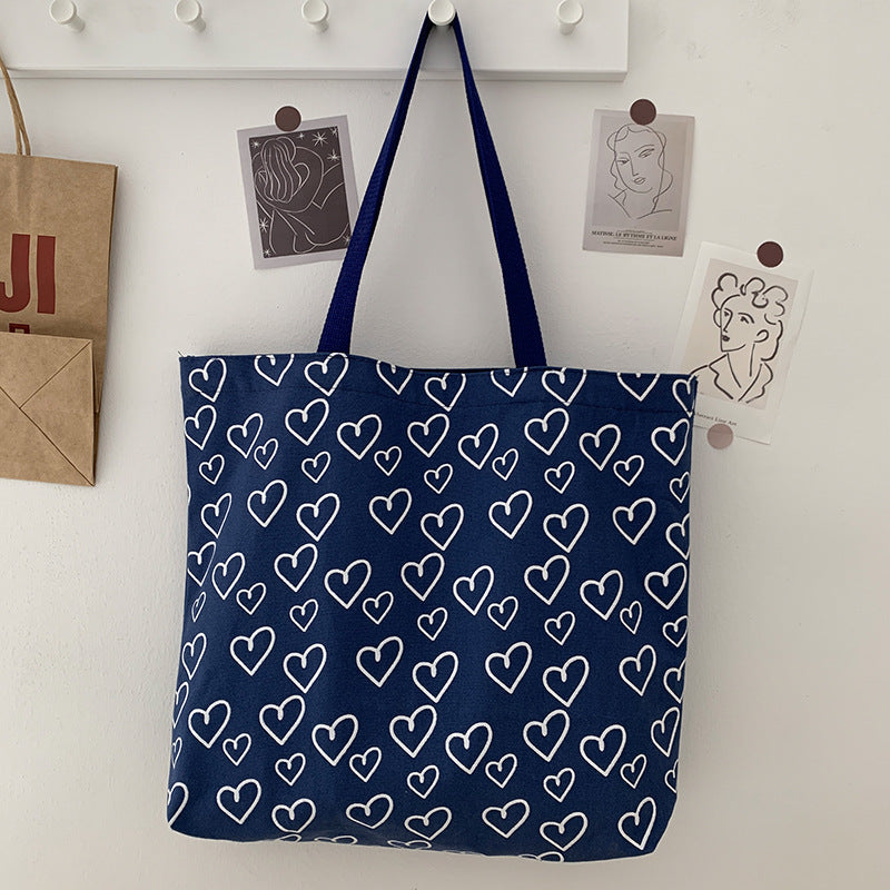 Heart Print Canvas Bag