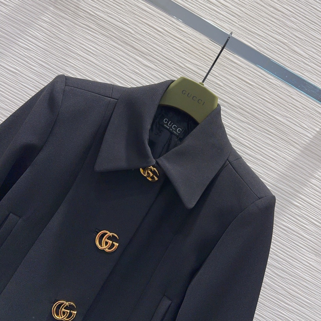 GG Crêpe Jacket With Double G Button Black Wool 346673