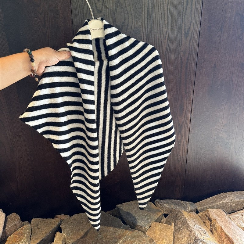Striped Wool Knit Shawl