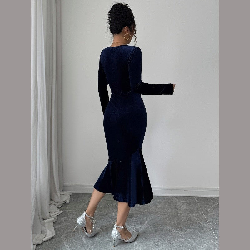 V-Neck Long-Sleeved Bodycon Dress