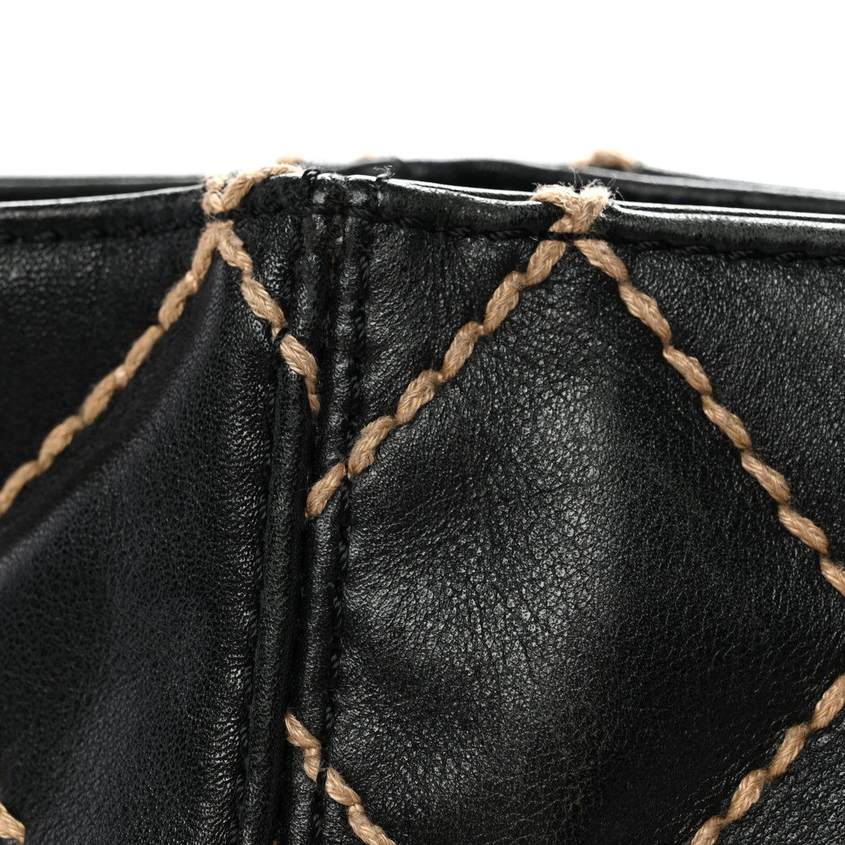 Calfskin Contrast Stitch Surpique Tote Black