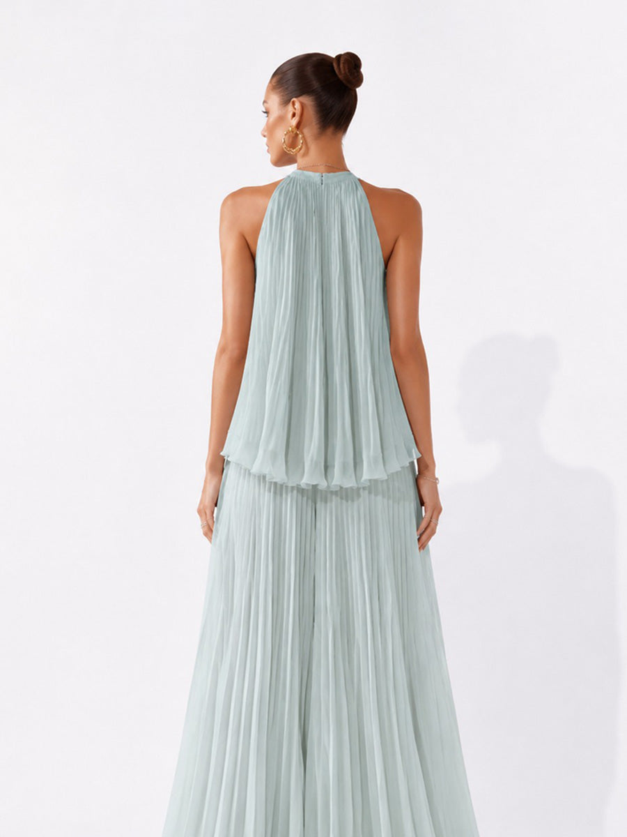 Sabrina French-style Chiffon V-neck Maxi Dress In Green