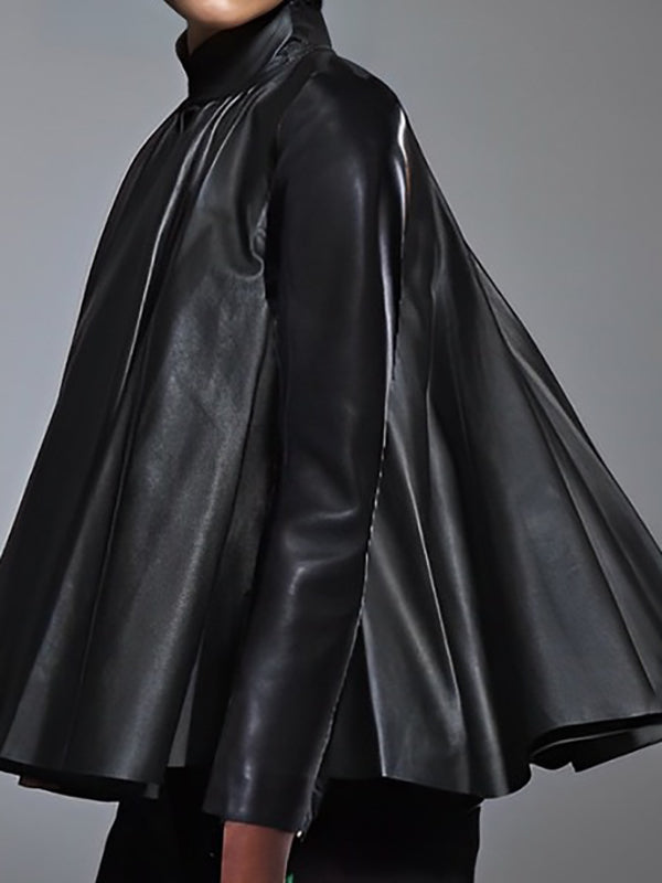 A-Line Long Sleeves Pleated Solid Color High Neck Blouses&Shirts Tops