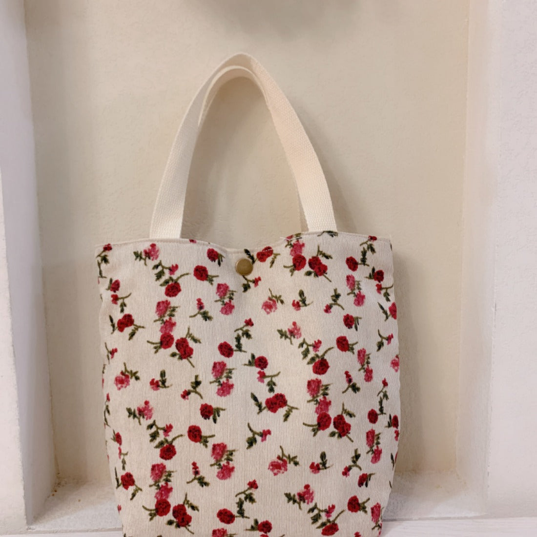 Cosbai - Floral Corduroy Handbag