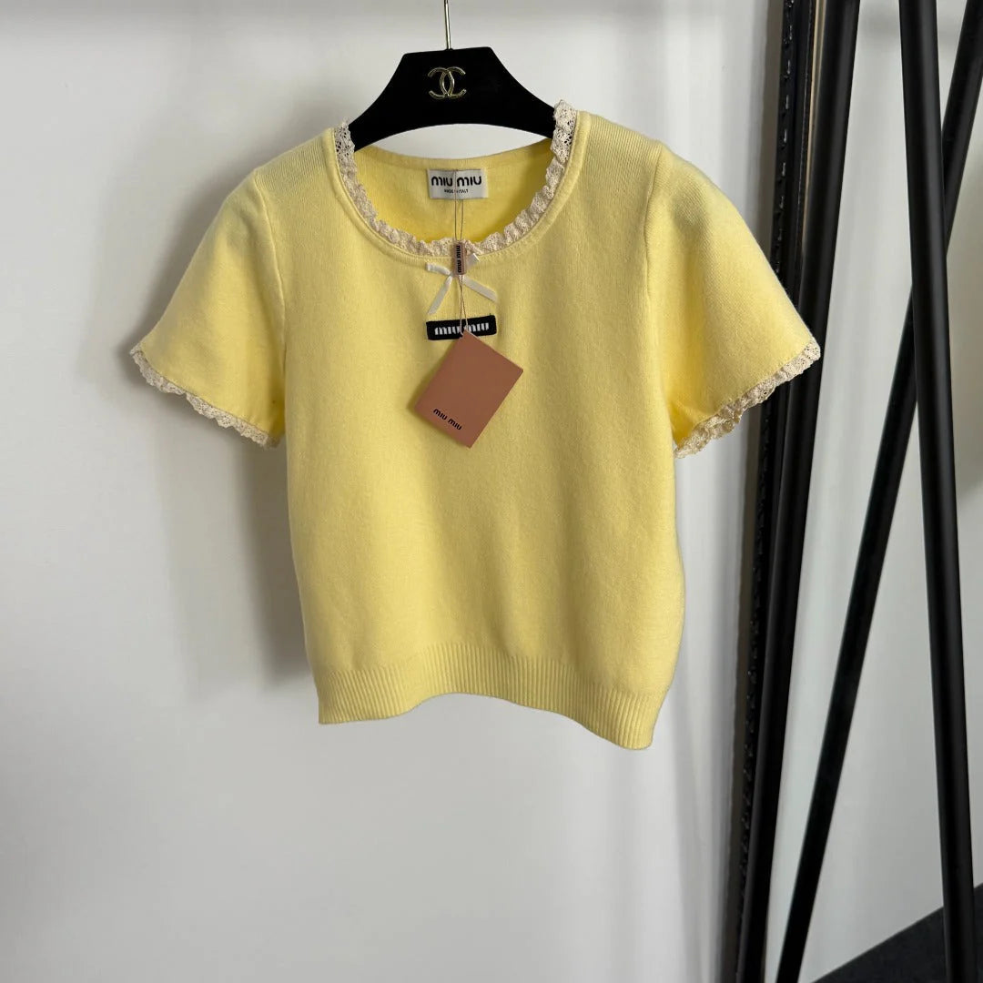 MIUMIU SHORT-SLEEVE KNIT TOP STYLE 384