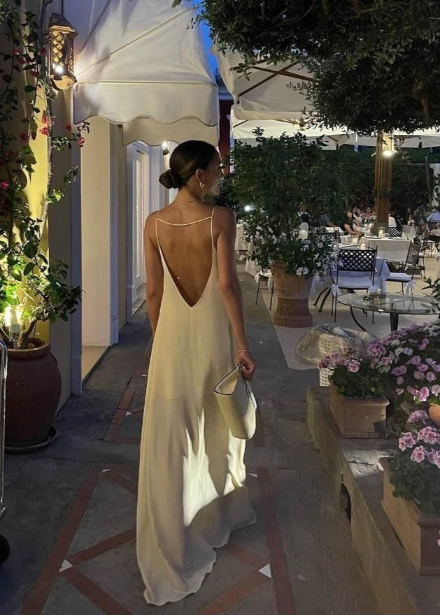 Backless Linen Maxi Dress with Keyhole Detail