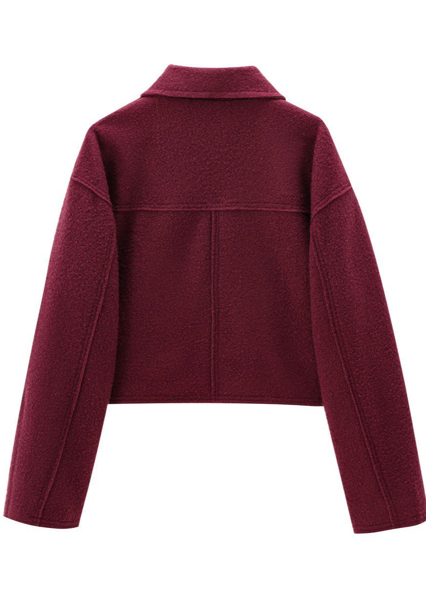 Boxy Wool Blend Zip Jacket Burgundy