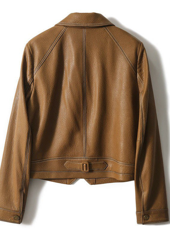 Cropped Faux Leather Jacket In Caramel Brown