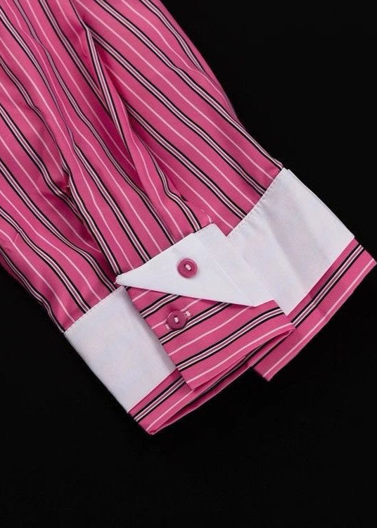 Striped Cropped Cotton Shirt With Pink Accents