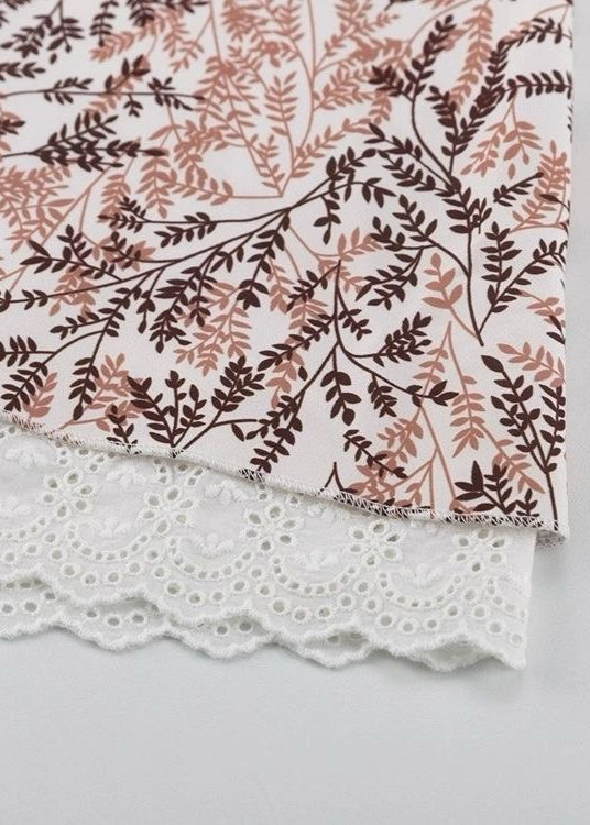 Fern Print Puff Sleeve A-Line Dress Brown