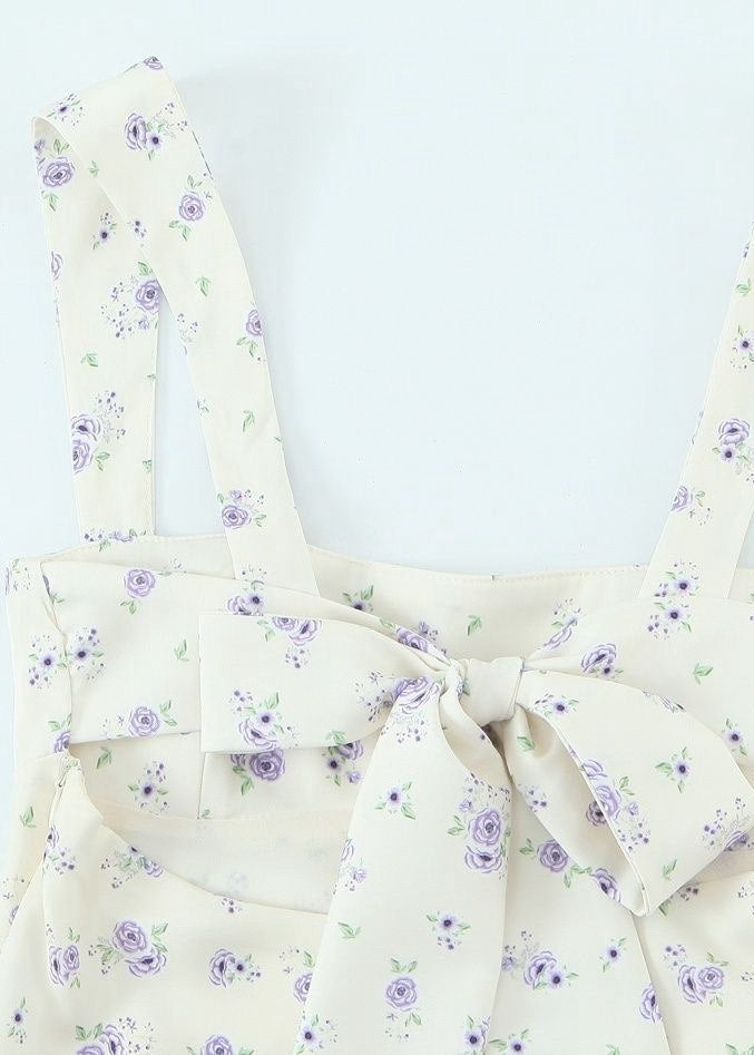 Floral Mini Dress Cotton Bow Back Design